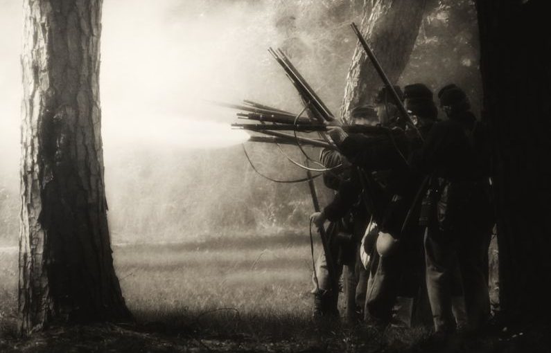 Civil War - people using rifles near trees