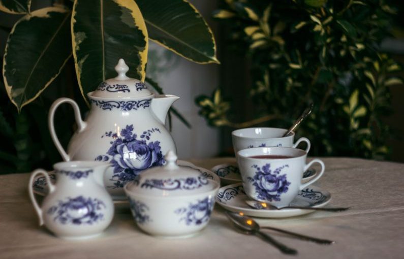 Tea Set - white and blue floral ceramic teacup set